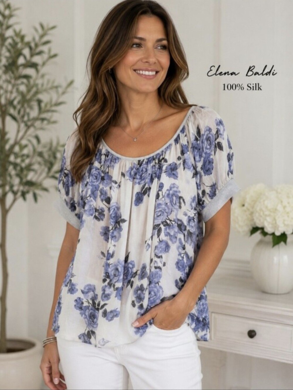 Title: 100% Silk  Floral Blouse | Size Large | Lightweight Sheer Elegant